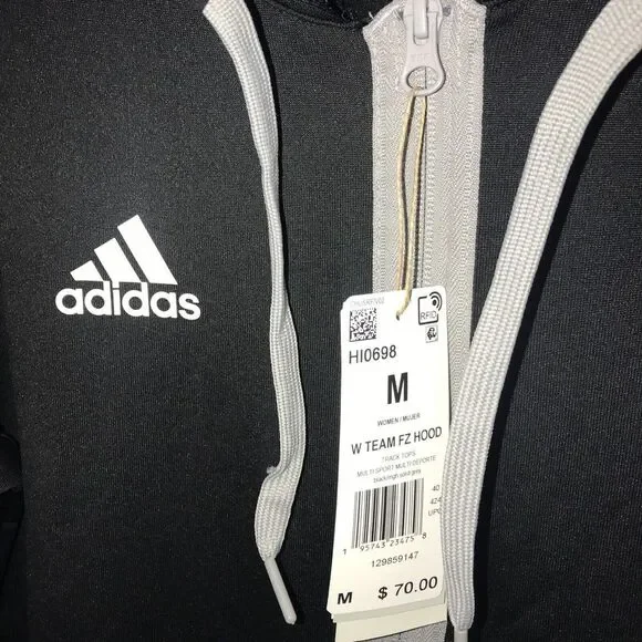 Adidas Women´s Team Issue Full Zip Pocket Fleece Hoddie Size Medium Black $75 Sweatshirts & Hoodies